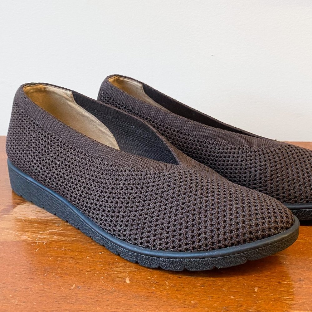 Eileen Fisher Seam Knit Flat Stretch Loafer Slip On Chocolate Brown